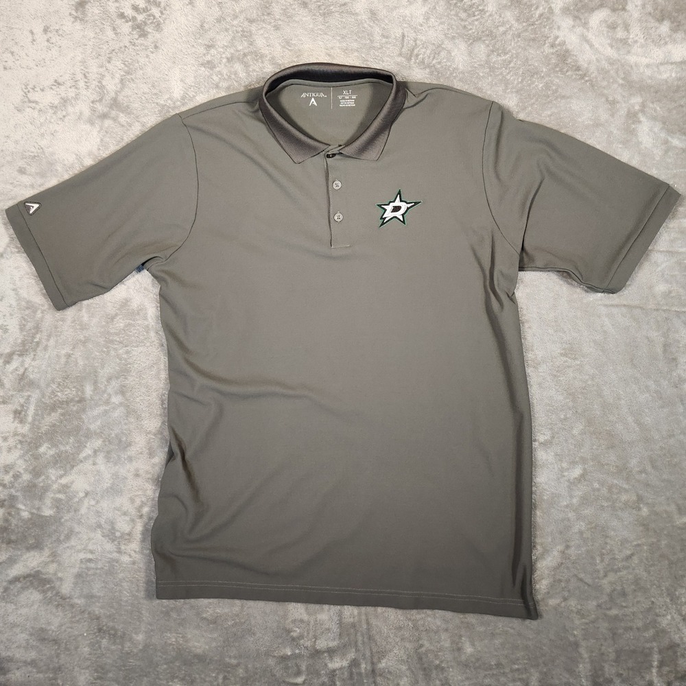 Antigua Polo Shirt Mens XLT Gray Excellent Dallas Stars NHL Hockey 104357